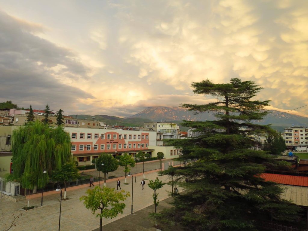 Clouds over the school on Bulevardi Republika.